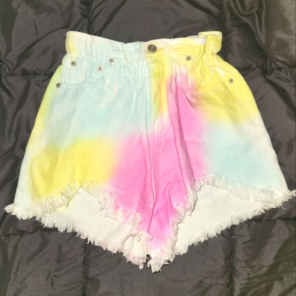 Signature 8 High Waist Tie Dye Shorts Size Small White Elastic 24 25